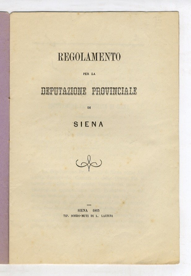 REGOLAMENTO per la Deputazione Provinciale di Siena.