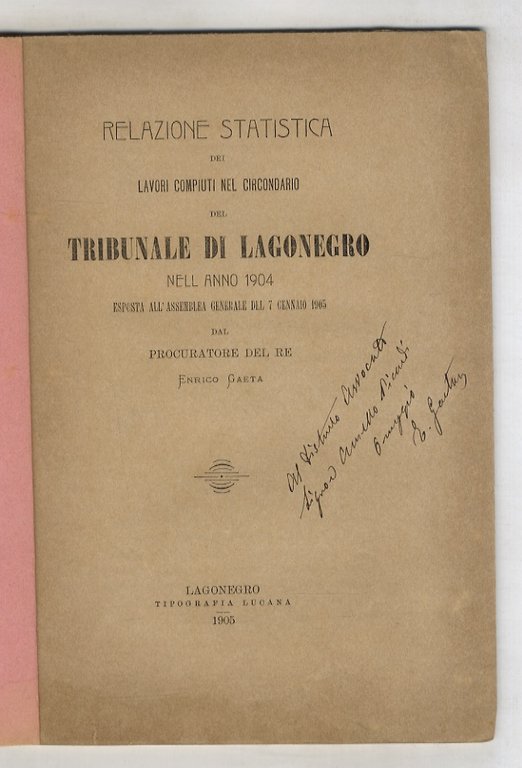 Relazione statistica dei lavori compiuti nel circondario del Tribunale di …