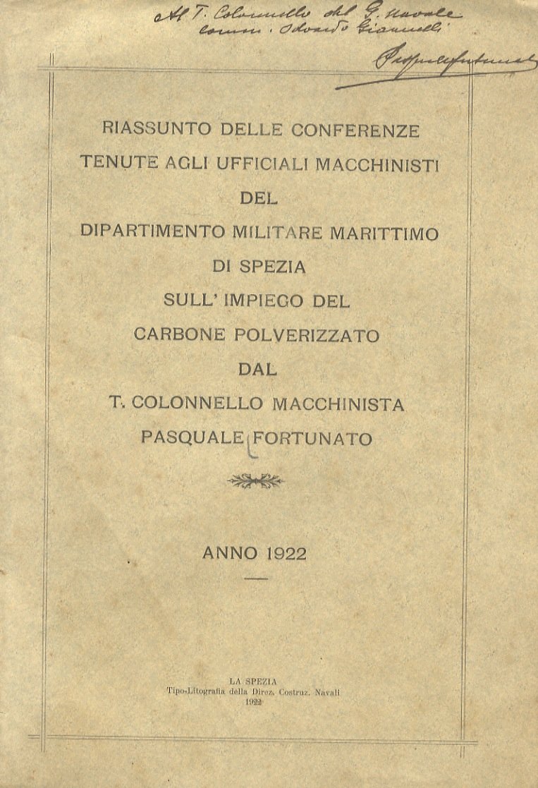 Riassunto delle conferenze tenute agli ufficiali macchinisti del Dipartimento Militare …