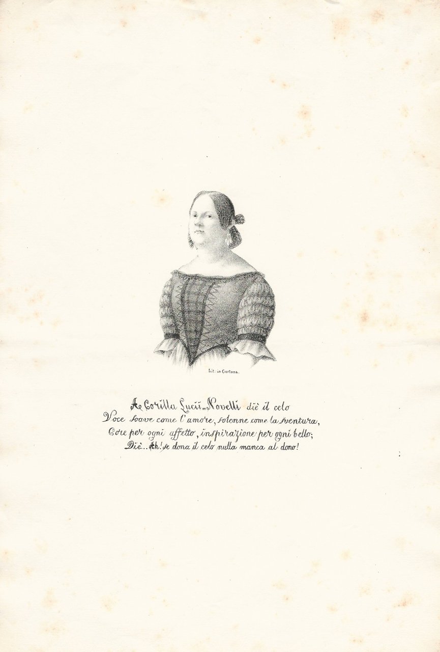 RITRATTO in litografia della cantante lirica Corilla Lucii-Novelli.