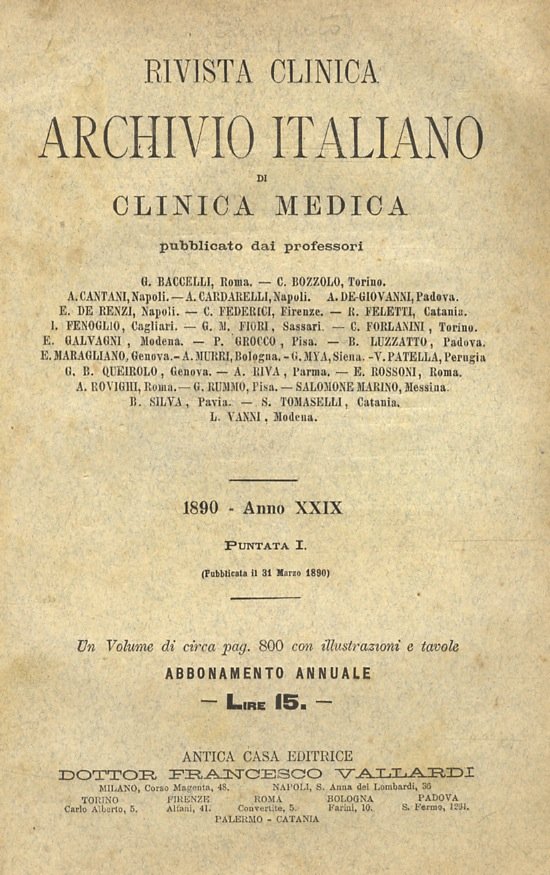 Rivista Clinica. Archivio Italiano di Clinica Medica pubblicato dai prof.ri: …