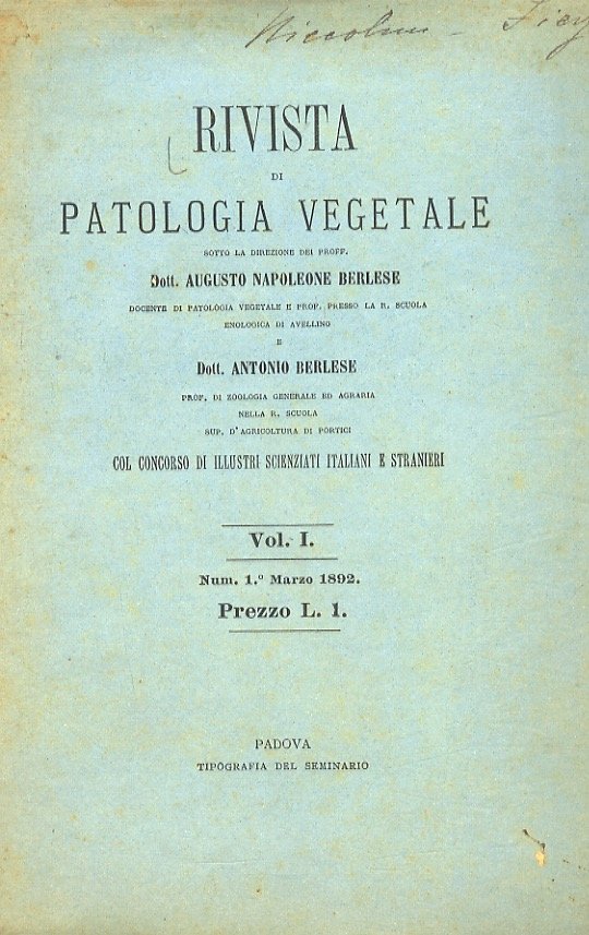 RIVISTA di patologia vegetale, sotto la direzione dei proff. Dott. …