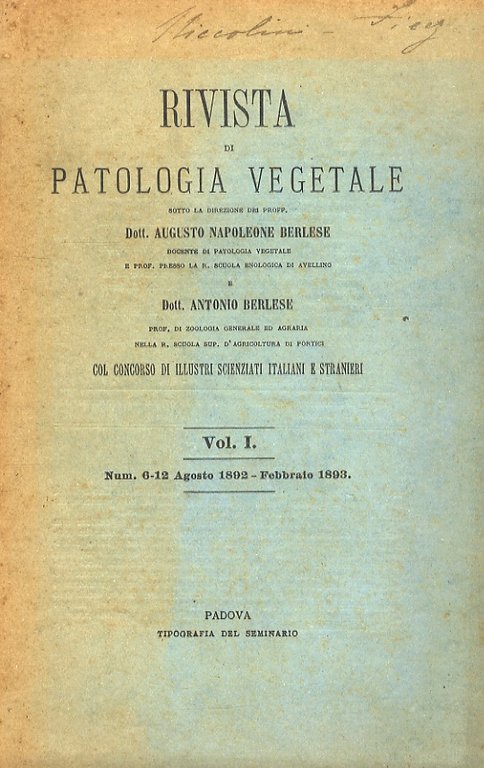 RIVISTA di patologia vegetale, sotto la direzione dei proff. Dott. …