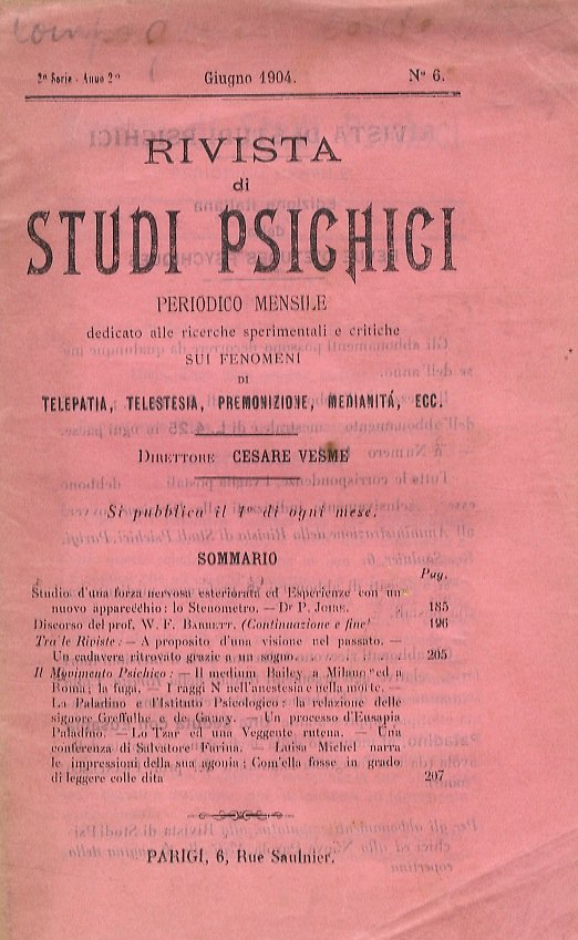 RIVISTA di Studi Psichici. Periodico mensile dedicato alle ricerche sperimentali …