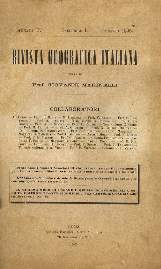 RIVISTA Geografica Italiana. Diretta dal prof. Giovanni Marinelli. Annata II. …