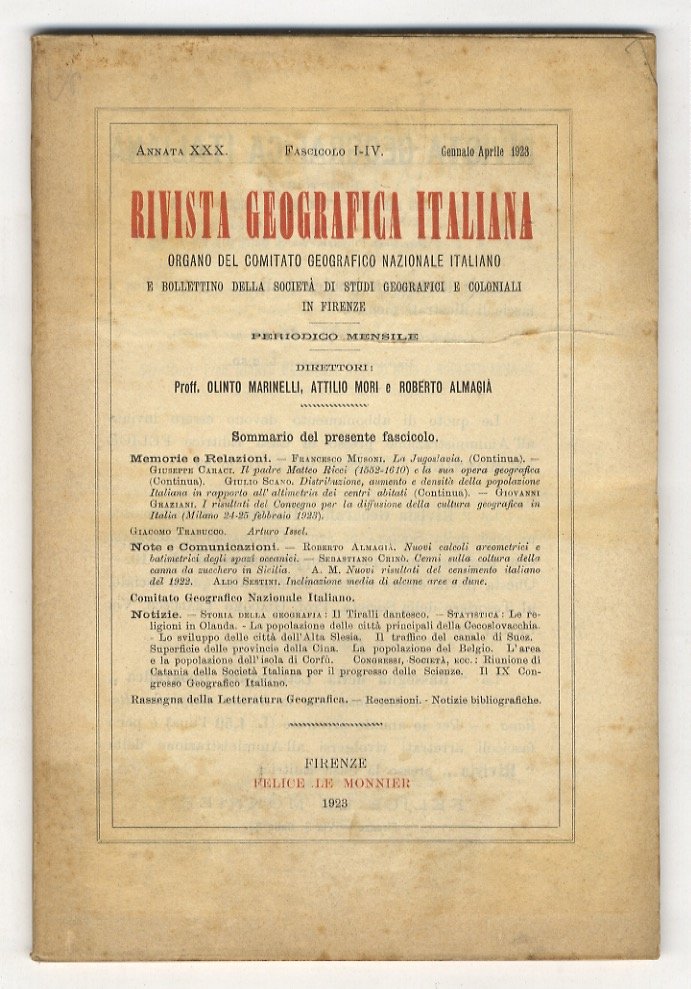 RIVISTA Geografica Italiana. Organo del Comitato Geografico Nazionale Italiano e …