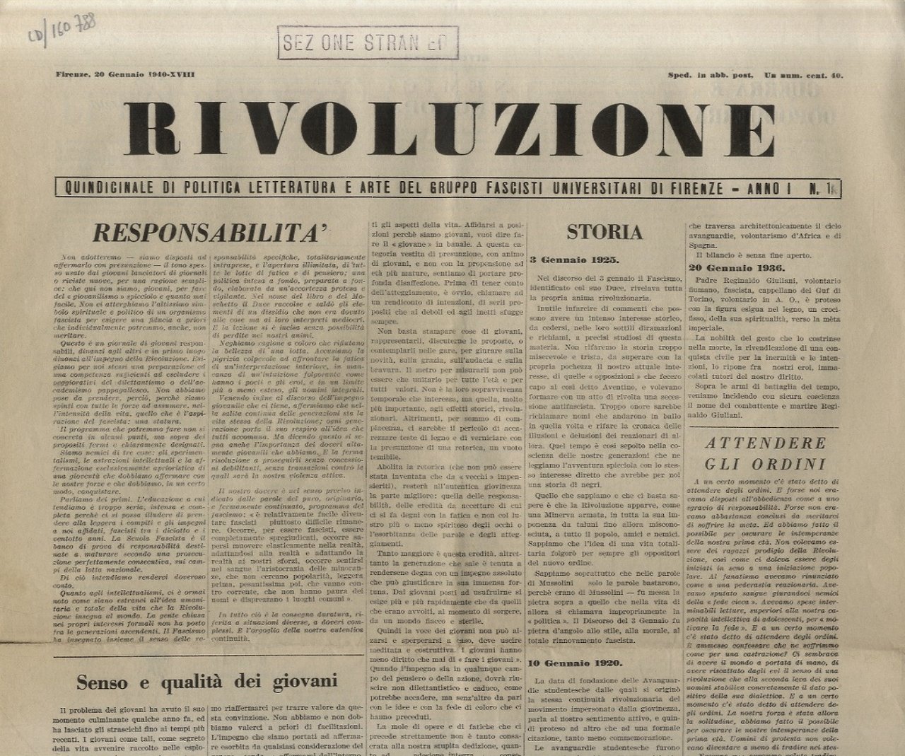 Rivoluzione. Quindicinale di politica, letteratura e arte del Gruppo Fascisti …