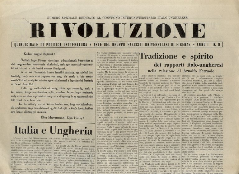 Rivoluzione. Quindicinale di politica, letteratura e arte del Gruppo Fascisti Universitari di Firenze. Anno I. 1940: n. 9.