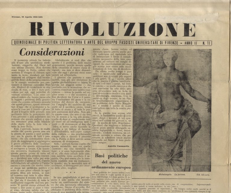 Rivoluzione. Quindicinale di politica, letteratura e arte del Gruppo Fascisti …