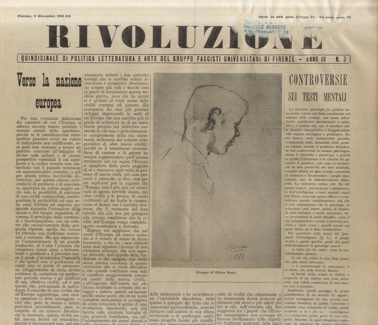 Rivoluzione. Quindicinale di politica, letteratura e arte del Gruppo Fascisti …