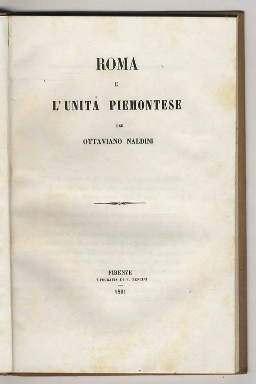 Roma e l'Unità Piemontese.