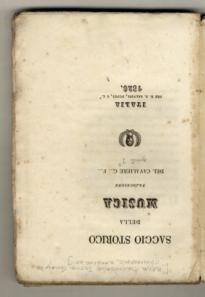 Saggio storico della Musica. Traduzione del cavaliere C.F. Parte prima.