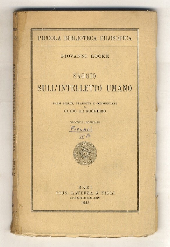 Saggio sull'intelletto umano. Passi scelti, tradotti e commentati da Guido …