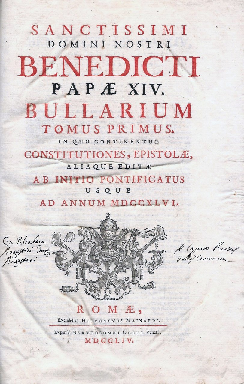Sanctissimi domini nostri Benedicti papae XIV Bullarium. Tomus primus [-tertius]. …