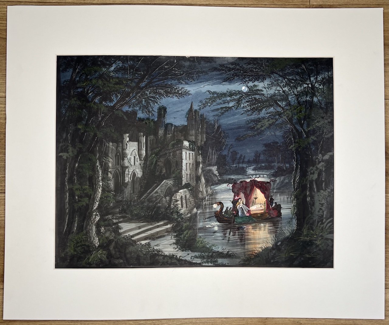 Scena romantica: una notte illuminata dalla luna: un fiume che … | Immagine principale