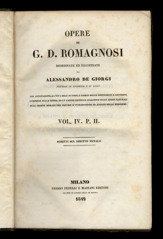 Scritti sul diritto penale. (Volume IV, p. I e p. …