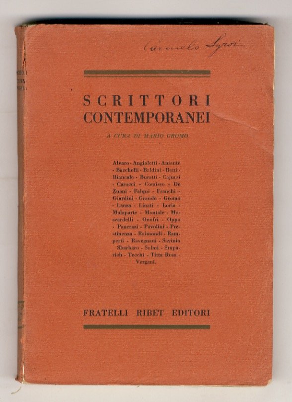 Scrittori Contemporanei. A cura di Mario Gromo. Alvaro - Angioletti …