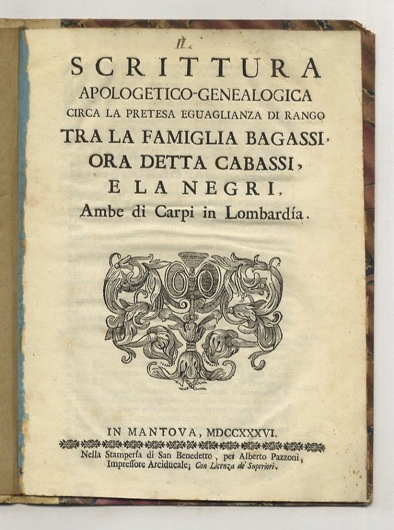 SCRITTURA apologetico-genealogica circa la pretesa eguaglianza di rango tra la …