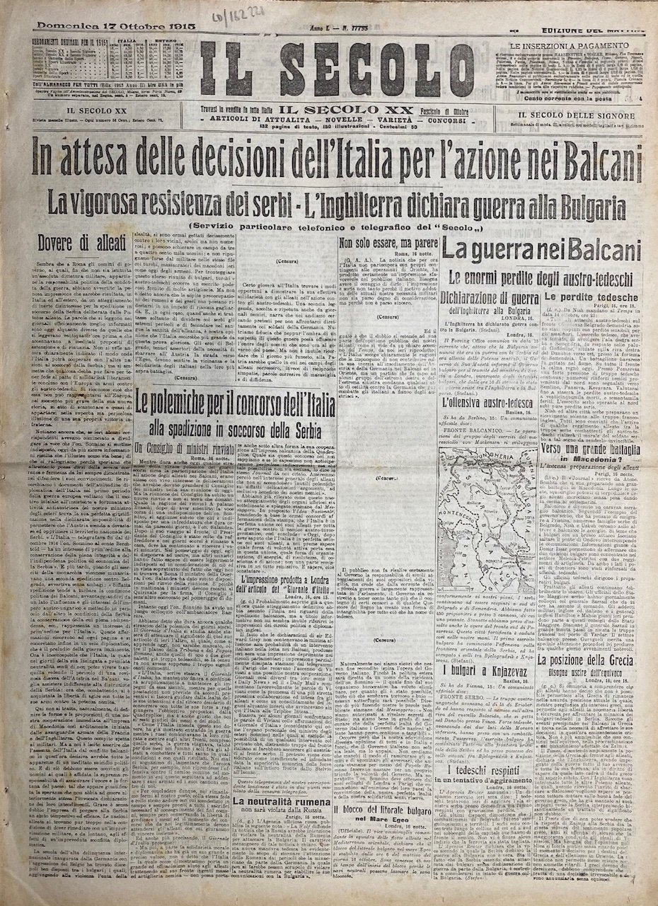 SECOLO (IL). Edizione del mattino. Anno L. Numero 17795. Domenica …