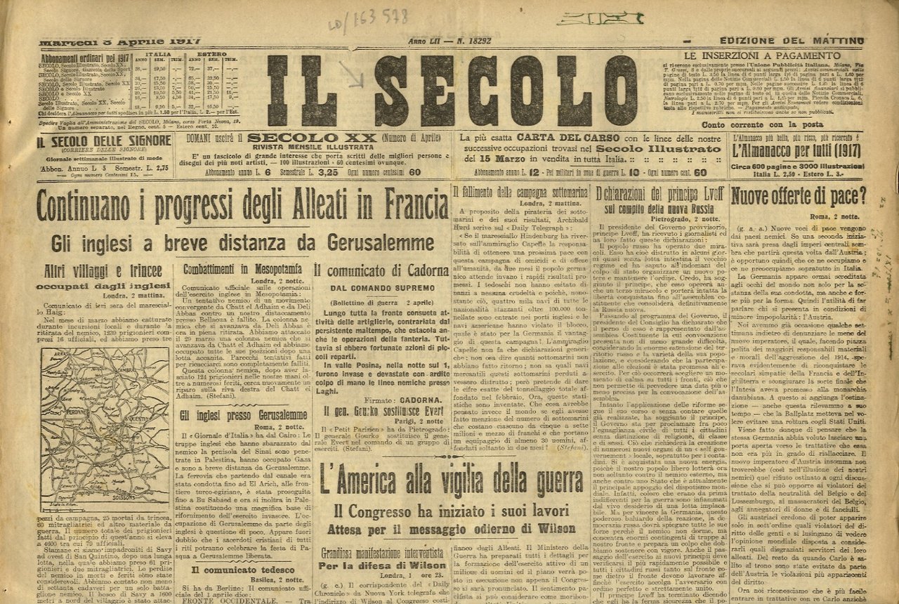 SECOLO (IL). Edizione del mattino. Anno LII. Numero 18292. Martedì …