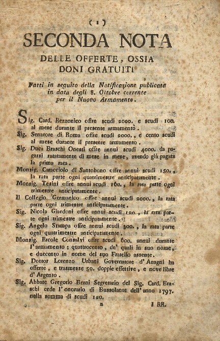 SECONDA [- Terza - Quarta] nota delle offerte, ossia doni …