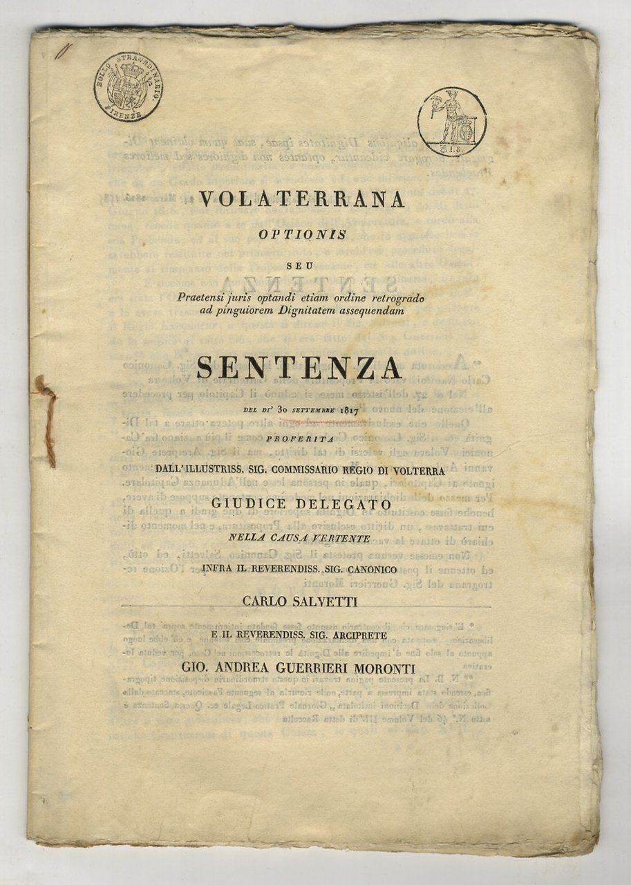 Sentenza del dì 30 settembre 1817, preferita dall'illustriss. sig. commissario …