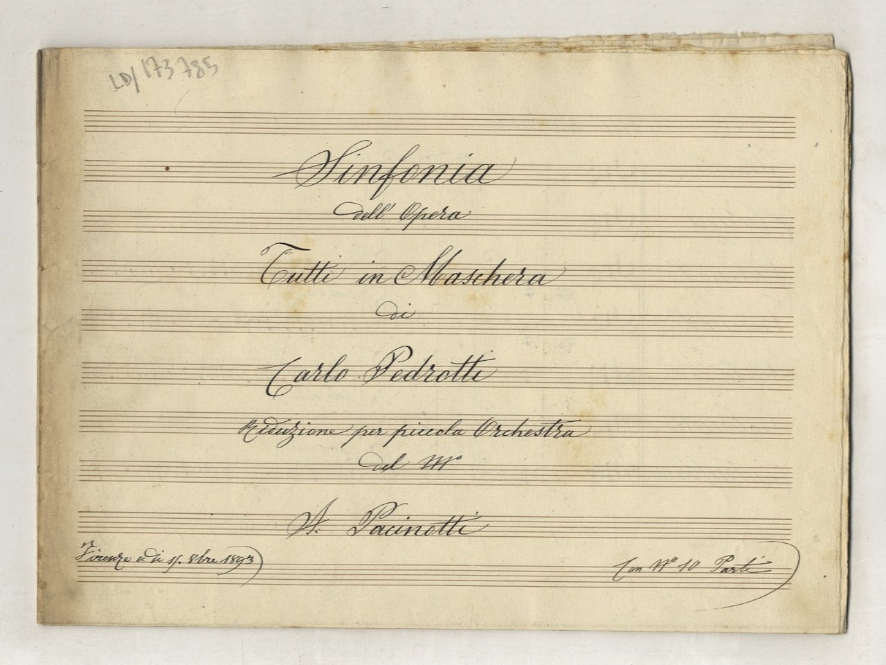 Sinfonia dell'opera "Tutti in maschera" di Carlo Pedrotti. Riduzione per …