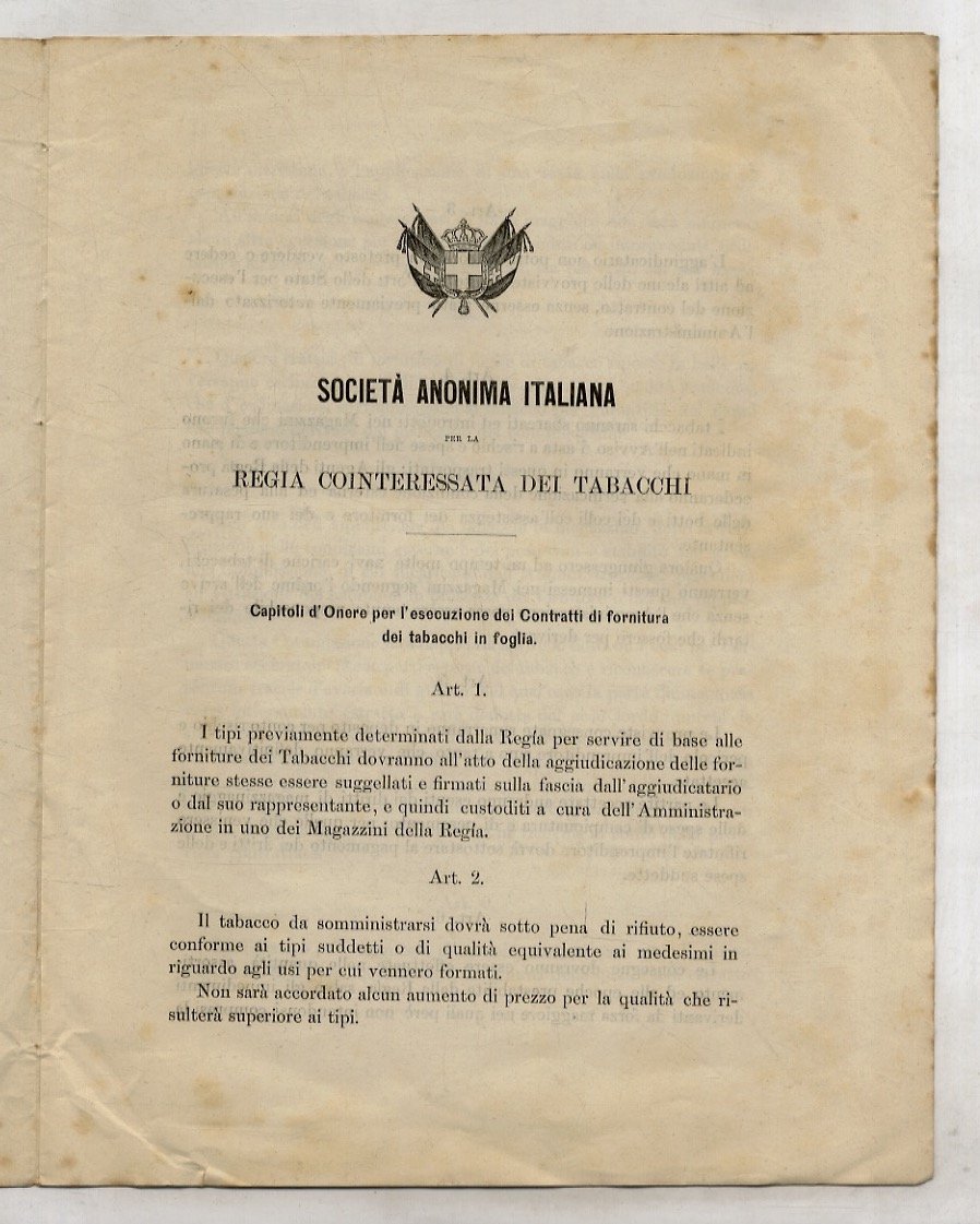 SOCIETà Anonima Italiana per la Regia Cointeressata dei Tabacchi. Capitoli …