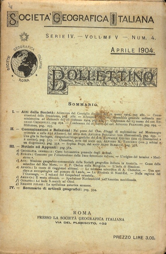 Società Geografica Italiana. Bollettino. Serie IV. Volume V. Num. 4. …