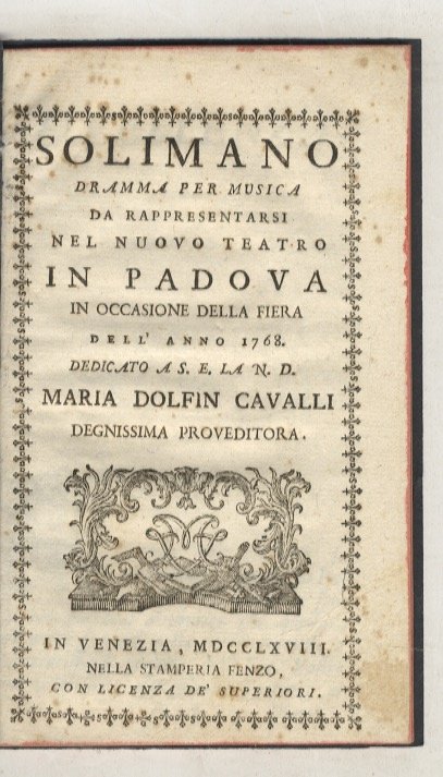 Solimano, dramma per musica, da rappresentarsi nel nuovo Teatro di … | Immagine principale