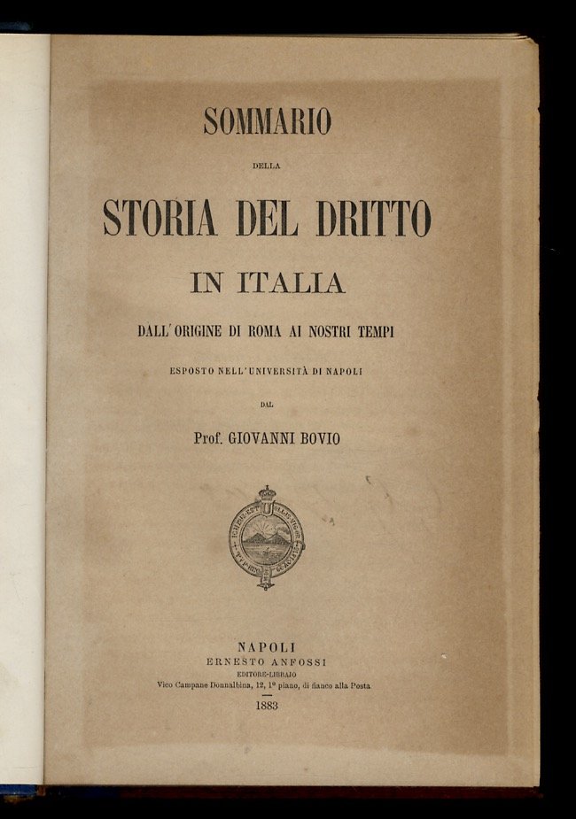 Sommario della storia del Diritto in Italia dall'origine di Roma …