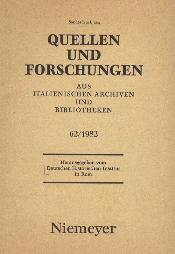Sonderdruck aus Quellen und Forschungen aus italienischen Archiven und Bibliotheken. …
