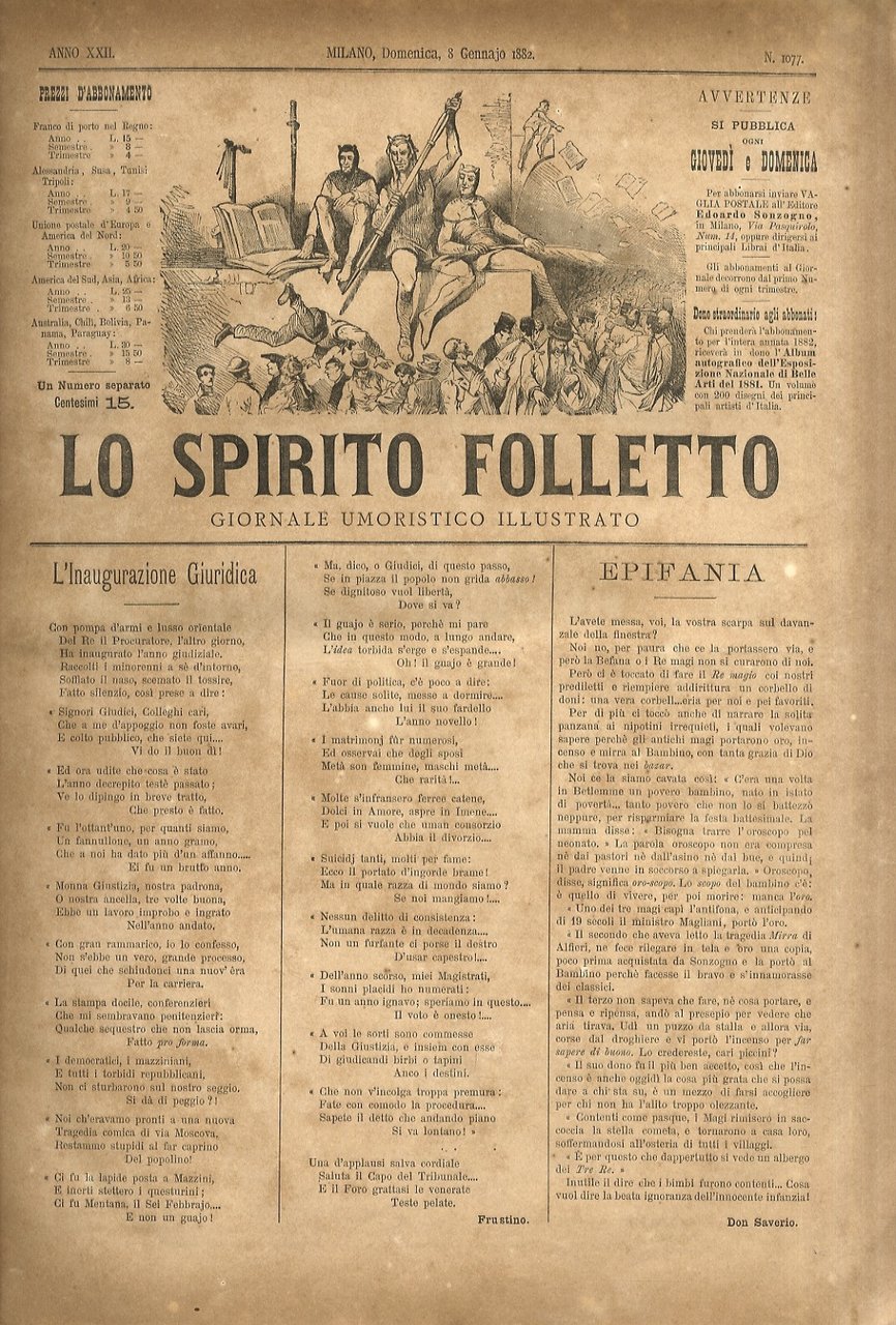 SPIRITO (LO) Folletto. Giornale umoristico illustrato. Anno XXII: 1882. Dal …