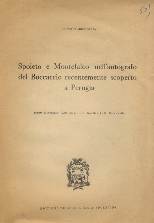 Spoleto e Montefalco nell'autografo del Boccaccio recentemente scoperto a Perugia.