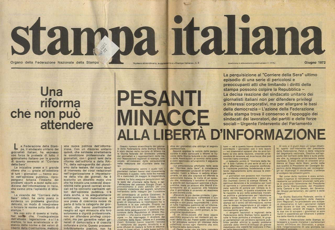 STAMPA Italiana. Organo della Federazione Nazionale della Stampa. Numero straordinario, …