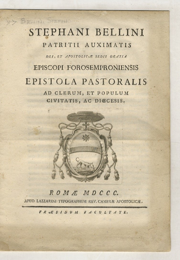 Stephani Bellini patritii Auximatis Dei, et apostolicae sedis gratia Episcopi … | Immagine principale