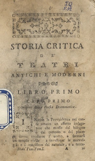 Storia critica de' Teatri antichi e moderni. Volume I. (In …