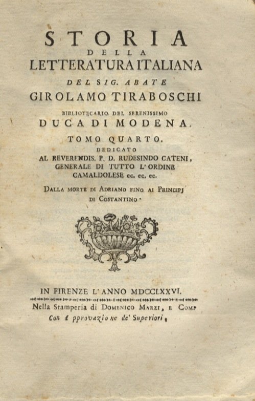 Storia della letteratura italiana del Sig. Abate Girolamo Tiraboschi, bibliotecario … | Immagine principale