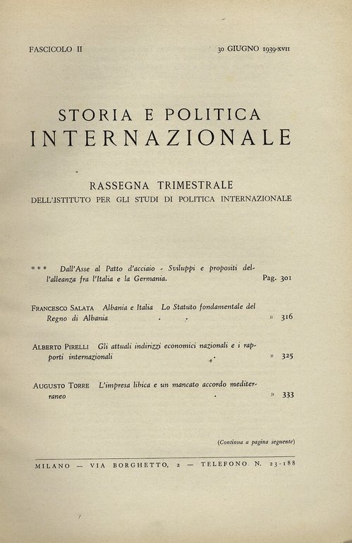 STORIA e politica internazionale. Rassegna trimestrale dell'Istituto per gli Studi …