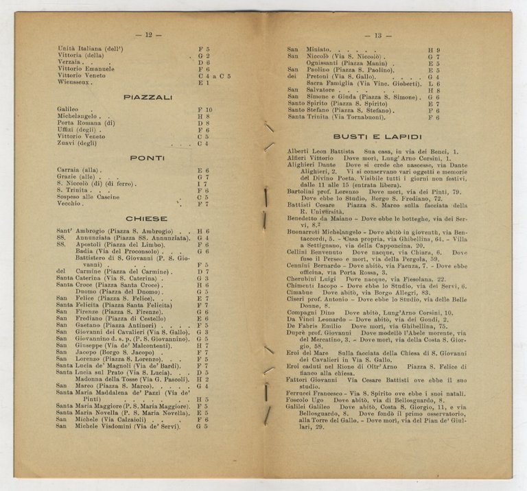 STRADARIO ed altre indicazioni utili della città di Firenze.