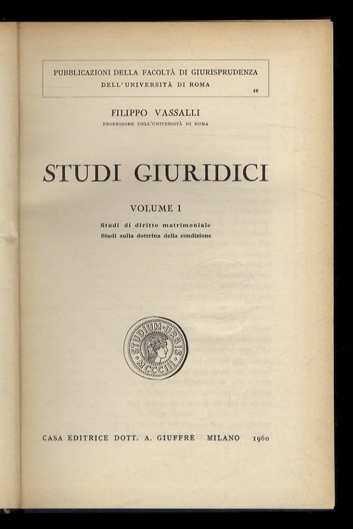 Studi giuridici. Volume I: Studi di diritto matrimoniale e sulla …