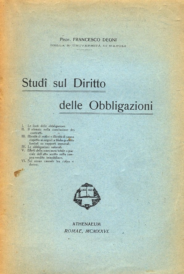 Studi sul diritto delle obbligazioni. | Immagine principale