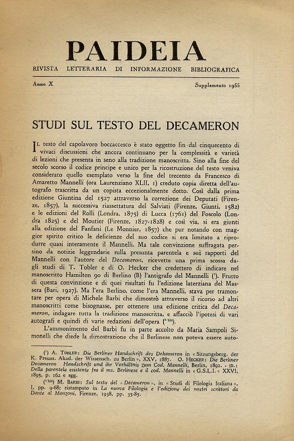 Studi sul testo del Decameron.