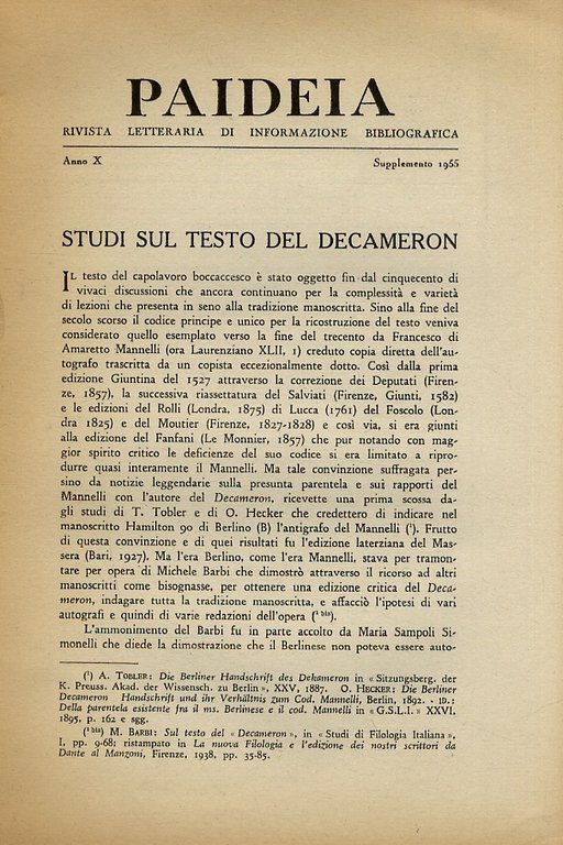 Studi sul testo del Decameron.