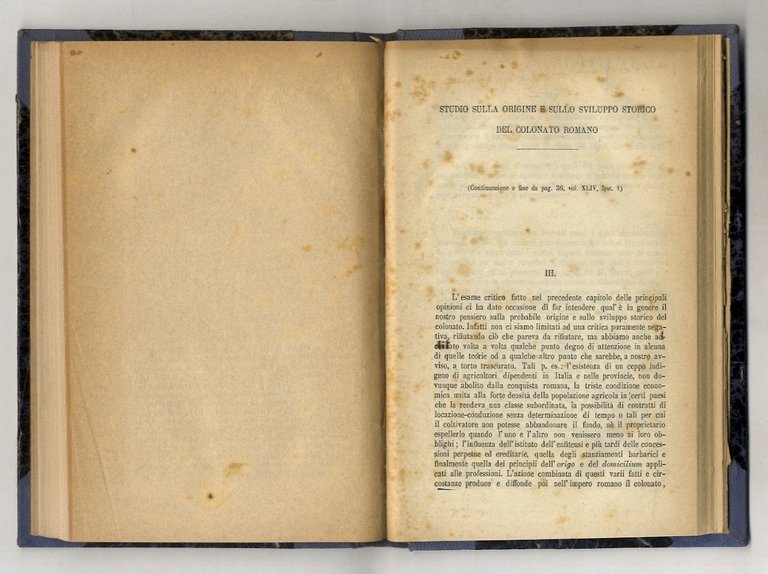 Studio sulla origine e sullo sviluppo storico del Colonato Romano.