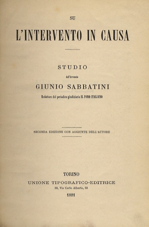 Su l'intervento in causa. Seconda edizione con aggiunte dell'autore.