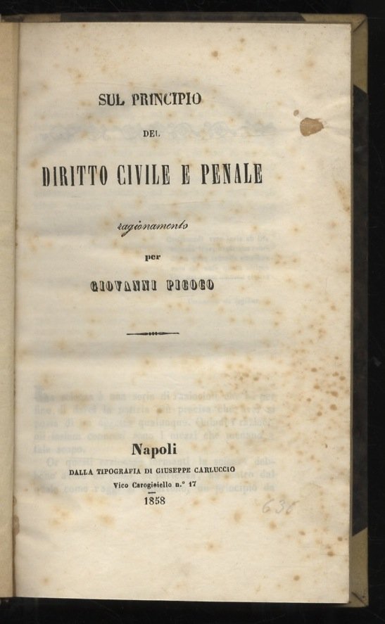 Sul principio del diritto civile e penale. Ragionamento.