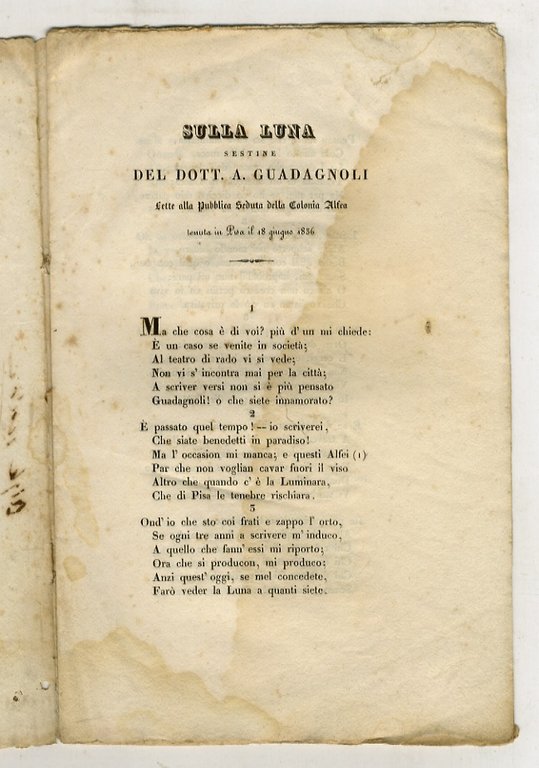 Sulla luna. Sestine del dott. A. Guadagnoli d'Arezzo.