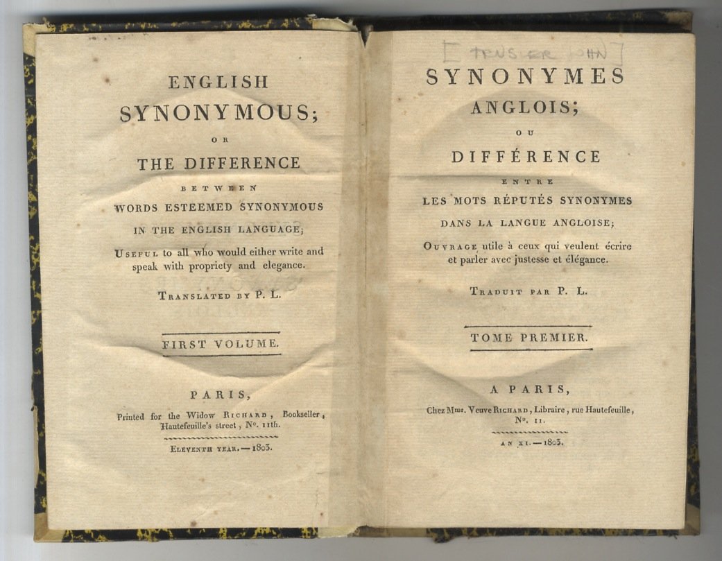 Synonymes anglois; ou différence entre les mots réputés synonymes dans …