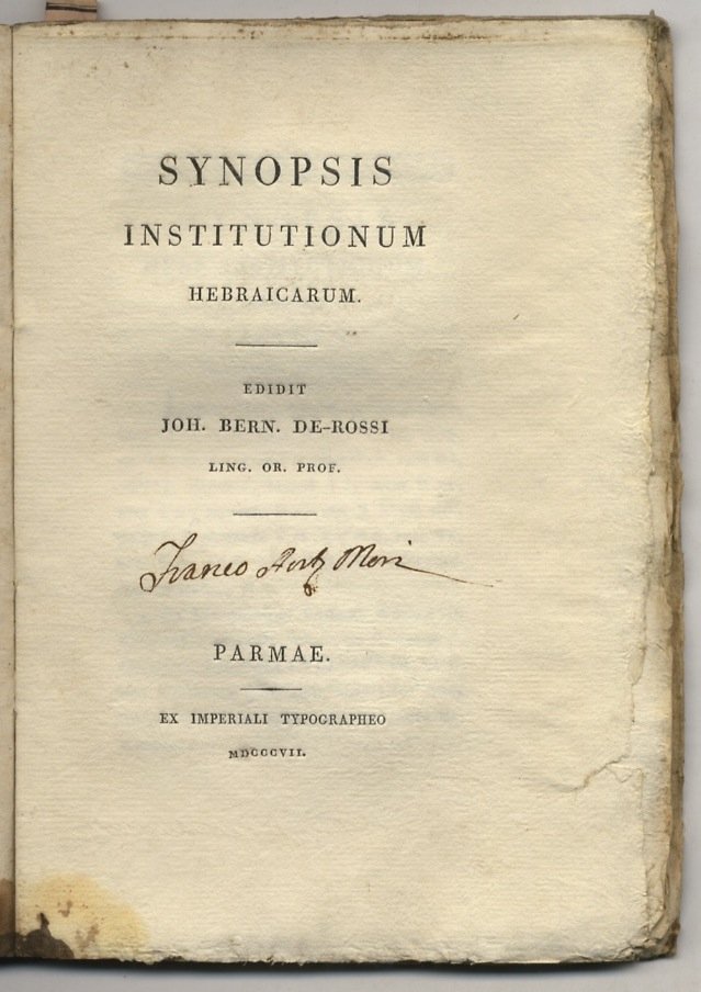 Synopsis institutionum hebraicarum. Edidit Joh. Bern. De-Rossi [.]. [legato con:] … | Immagine principale